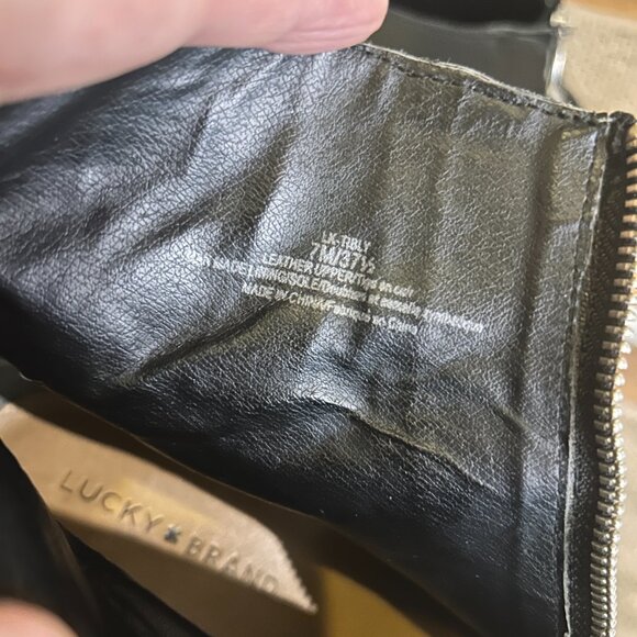 Lucky Brand Black Leather Ankle Booties Tibly Zip Boots Women's 7M Block Heel - Picture 8 of 8